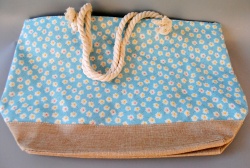плажна чанта с текстилни дръжки, син кръг 53х37х19 см.
