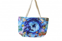 ПЛАЖНА чанта, плетени дръжки, делфини около арка 50х36х14 см. (Промоция- при покупка над 10 бр. базова цена 7,00 лв.)