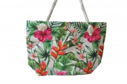 ПЛАЖНА чанта с плетени дръжки, разноцветни орхидеи и аранжировки 53х37х19 см. (Промоция- при покупка над 10 бр. базова цена 8,00 лв.)