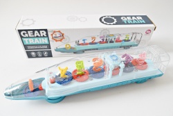 детска играчка от пластмса, влак стрела светещ, музикален, движещ се с ефект зъбни колела в кутия 28х7х5 см.