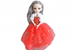 детска играчка, пластмасова кукла, ключодържател, червена, тюлена рокля 32 см. (5 бр. в стек)