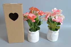 изкуствено цвете в пластмасова кашпа, роза със зеленина 7,5х7,5х21 см. (12 бр. в стек)(144 бр. в кашон)