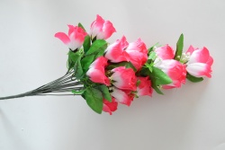ИЗКУСТВЕНО цвете, роза 12 цвята с брокат, тичинки, тъмно стъбло и тъмни листа, розов цвят (Промоция- при покупка над 10 бр. базова цена 3,00 лв.)