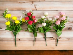 ИЗКУСТВЕНО цвете, букет роза 5 цвята 27 см.(12 бр. в стек)(Промоция- при покупка над 36 бр. базова цена 1,31 лв.)