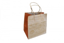 опаковъчна стока, подходяща за хранителни продукти, хартиена торба с дръжки за бургери и др. 20х10см. с картинка (12 бр. в стек)