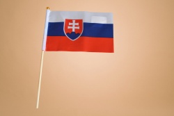 знаме Словакия, качествен полиестер 14х21 см. с дървена дръжка, издържа на дъжд (50 бр. в стек)