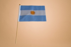 знаме Аржентина, качествен полиестер 14х21 см. с дървена дръжка (50 бр. в стек)