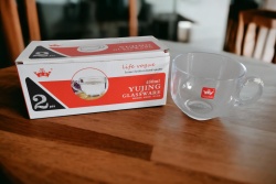 изделие от стъкло, чаша голяма 450 ml. 13х10,5 с дръжка (2 бр. в цветна опаковка) YJZB-5705-2
