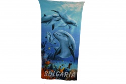 ПЛАЖНА хавлия, микрофибър 150х75 см. делфини 4 бр. реалистични,с надпис Bulgaria(Промоция- при покупка над 12 бр. цена 4,30 лв. без възможност за отстъпки)