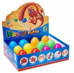 пластмасова играчка, яйце, пълно с подскачащ пластелин 5 см. (12 бр. в кутия)