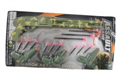 детска играчка от пластмаса, пушка- помпа с 12 стрели и 3 пистолета на блистер 28х56 см. 850
