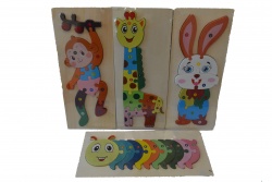 дървена играчка,  цветни пъзели с числа 21х10 см. (8 модела) 94-1427
