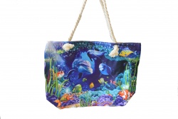 ПЛАЖНА чанта, плетени дръжки, корали и риби, морско дъно 50х36х14 см. (Промоция- при покупка над 10 бр. базова цена 7,00 лв.)