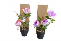 изкуствено цвете в керамична кашпа, зеленина и розички 7,5х7,5х16 см. (144 бр. в кашон)