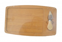 дървена подложна табла с нож за сервиране, правоъгълна, тумбеста 19х33 см.