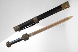 сувенир, метален меч 43 см. с дървена поставка, сувенирен, азиатски