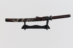 сувенир, метален меч 70 см. дървена кания и дървена поставка, сувенирен, азиатски