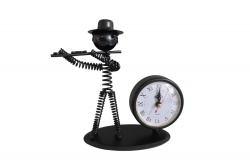 сувенир, метален, телено човече, спирала, музикант с часовник 12 см.