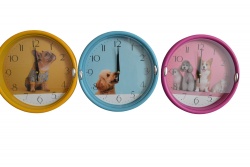 часовник, стенен, кръг 22,5 см. (3 модела кучета)
