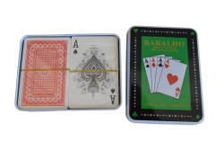 карти за игра, пластик, метална кутия Pocker премиум (6 бр. в стек)