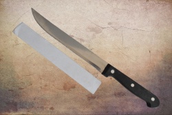 домакински, кухненски нож с пластмасова дръжка 32 см. назъбен (12 бр. в стек)