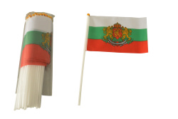 .нацонален флаг на България с герб, колче 14x21 см. (50 бр. в стек) .нацонален флаг на България с герб, колче 14x21 см. (50 бр. в стек)